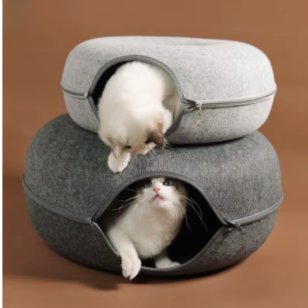 Cozy Cat Tunnel Bed & Lounger – Felt Hideaway for Small to Medium Cats